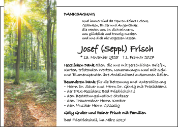 Traueranzeige von Josef Frisch 