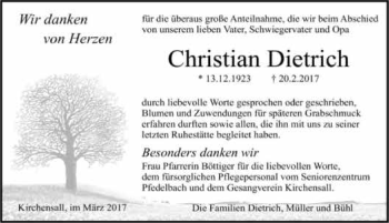 Traueranzeige von Christian Dietrich 