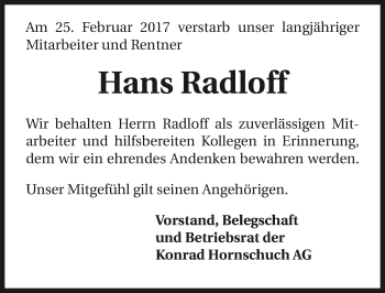 Traueranzeige von Hans Radloff 