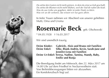 Traueranzeige von Rosemarie Beck 