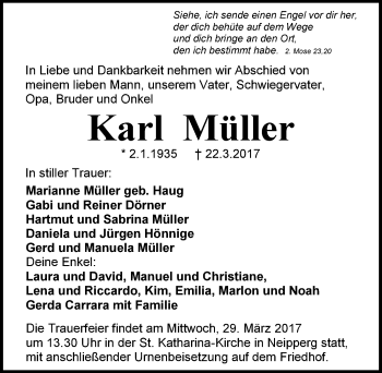 Traueranzeige von Karl Müller 