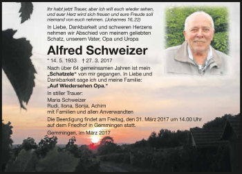 Traueranzeige von Alfred Schweizer 
