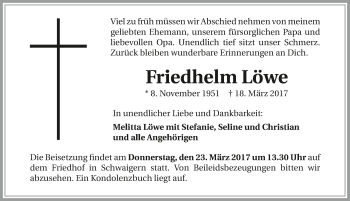 Traueranzeige von Friedhelm Löwe 