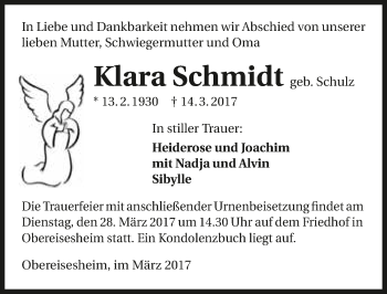 Traueranzeige von Klara Schmidt 