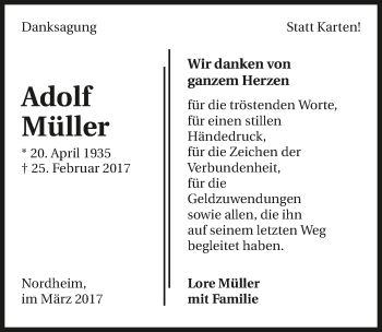 Traueranzeige von Adolf Müller 