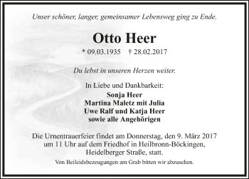 Traueranzeige von Otto Heer 