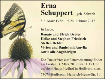 Traueranzeige von Ernestine Schuppert 