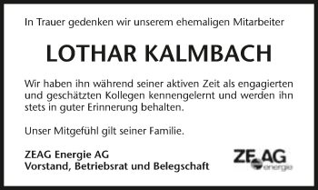 Traueranzeige von Lothar Kalmbach 