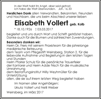 Traueranzeige von Elisabeth Vollert 