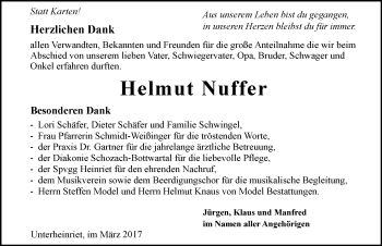 Traueranzeige von Helmut Nuffer 