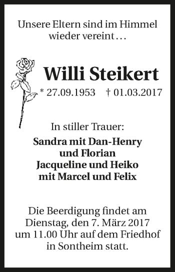 Traueranzeige von Willi Steikert 