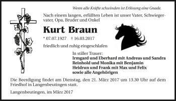Traueranzeige von Kurt Braun 