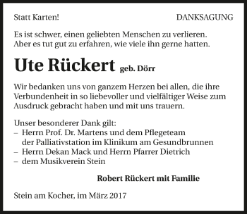 Traueranzeige von Ute Rückert 