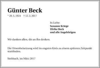 Traueranzeige von Günter Beck 