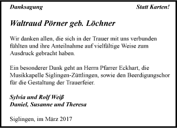 Traueranzeige von Waltraud Pörner 