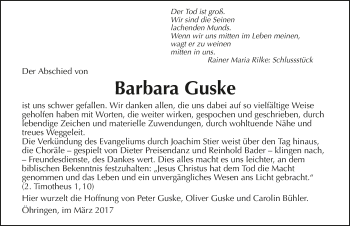 Traueranzeige von Barbara Guske 