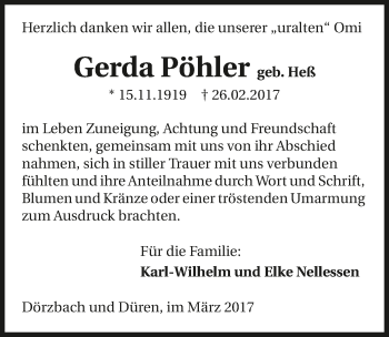 Traueranzeige von Gerda Pöhler 