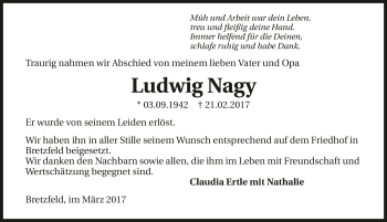 Traueranzeige von Ludwig Nagy 