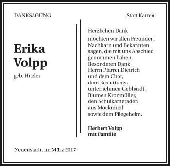 Traueranzeige von Erika Volpp 