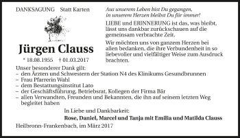 Traueranzeige von Jürgen Clauss 