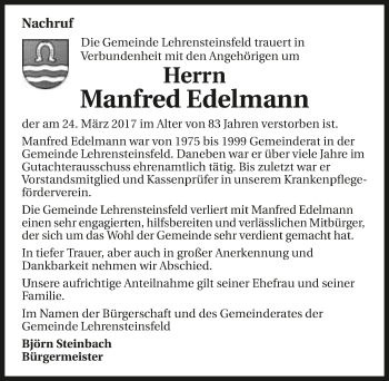 Traueranzeige von Manfred Edelmann 