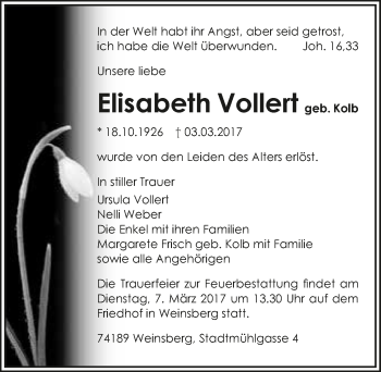 Traueranzeige von Elisabeth Vollert 
