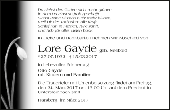 Traueranzeige von Lore Gayde 