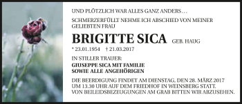 Traueranzeige von Brigitte Sica 