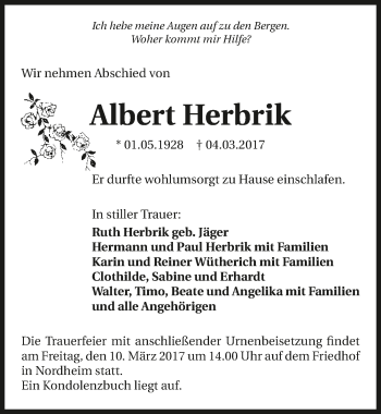 Traueranzeige von Albert Herbrik 