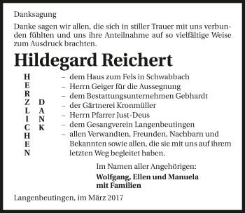 Traueranzeige von Hildegard Reichert