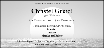 Traueranzeige von Christa Gruidl 