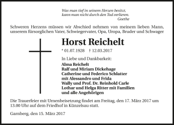 Traueranzeige von Horst Reichelt 