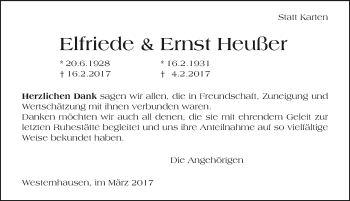 Traueranzeige von Elfriede und Ernst Heußer 