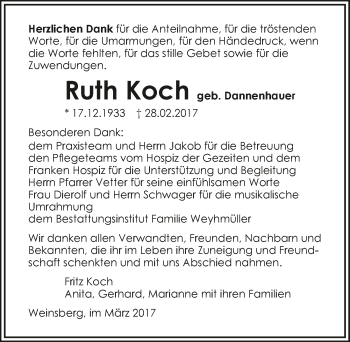 Traueranzeige von Ruth Koch 