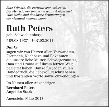 Traueranzeige von Ruth Peters 