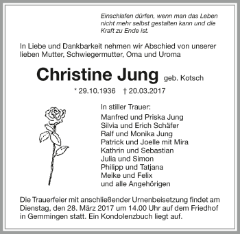 Traueranzeige von Christine Jung 