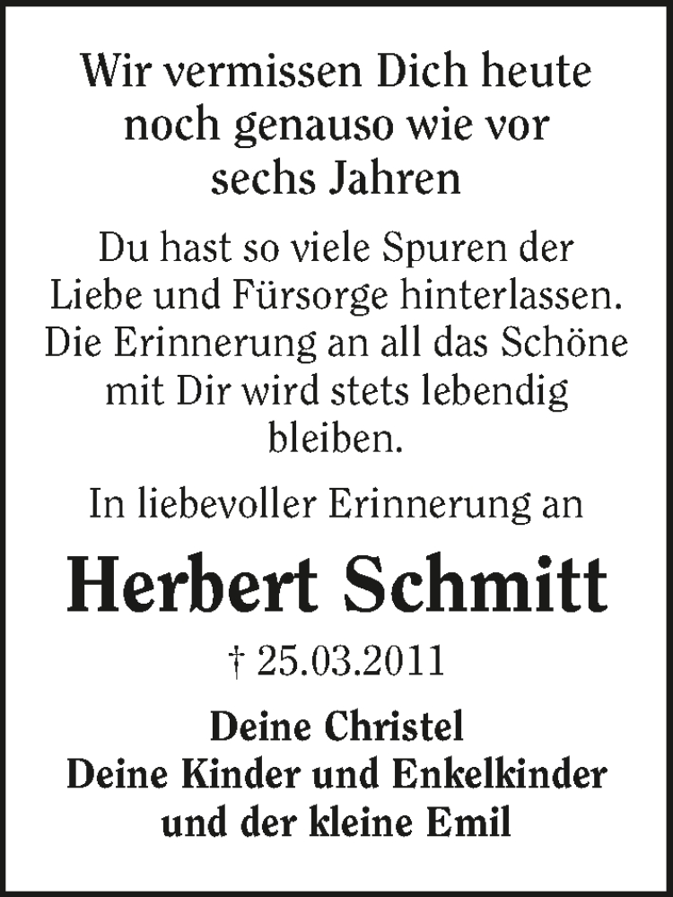  Traueranzeige für Herbert Schmitt vom 25.03.2017 aus 