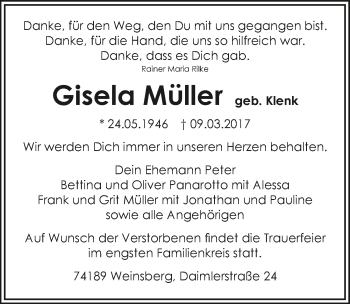 Traueranzeige von Gisela Müller 