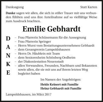 Traueranzeige von Emilie Gebhardt 