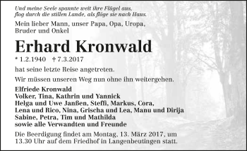 Traueranzeige von Erhard Kronwald 