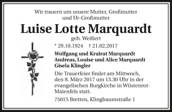 Traueranzeige von Luise Lotte Marquardt 