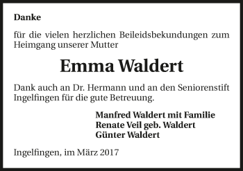 Traueranzeige von Emma Waldert 