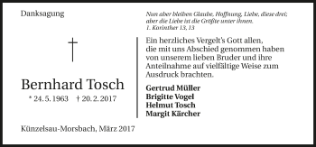 Traueranzeige von Bernhard Tosch 