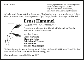 Traueranzeige von Ernst Hammel 