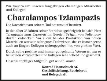 Traueranzeige von Charalampos Tziampazis 