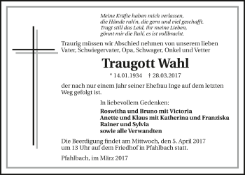 Traueranzeige von Traugott Wahl 