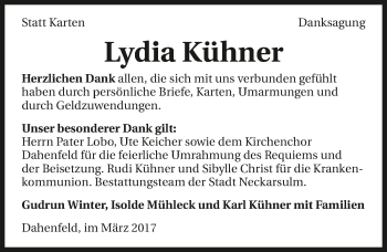 Traueranzeige von Lydia Kühner 