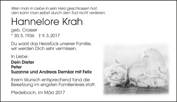 Traueranzeige von Hannelore Krah 