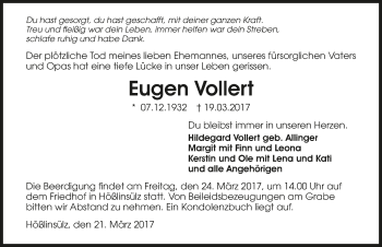 Traueranzeige von Eugen Vollert 