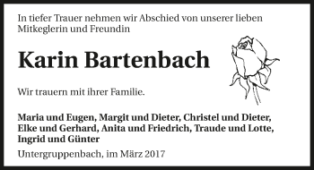 Traueranzeige von Karin Bartenbach 